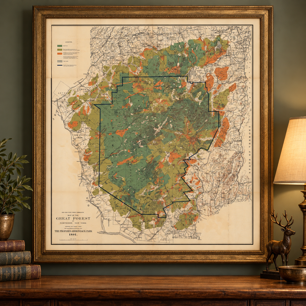 Map Adirondacks Historic Map, The Proposed Adirondack Park, c1890