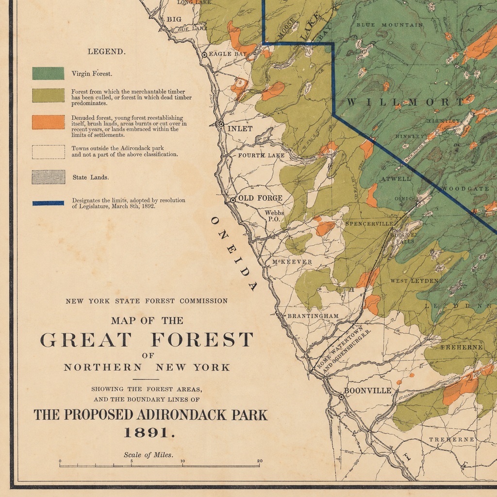 Map Adirondacks Historic Map, The Proposed Adirondack Park, c1890