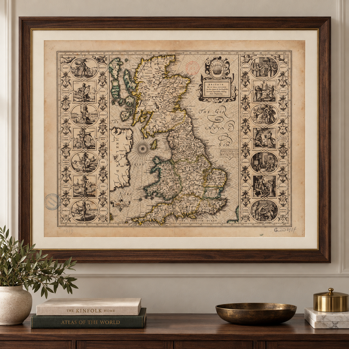Seltene alte Wikingerkarte von England, Wales & Schottland aus dem Jahr 1611 – Karte der angelsächsischen Heptarchie von Großbritannien von John Speed