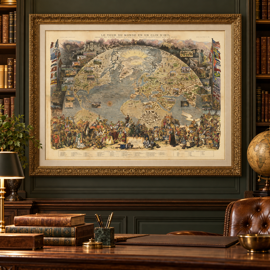 Old World Map, 1876 - "A Tour of the World" from Le Monde - 19th Century Exploration, History, Colonialism