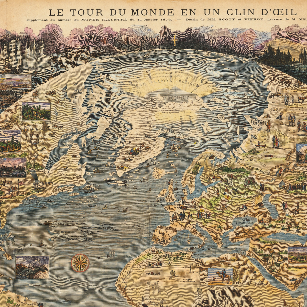 Old World Map, 1876 - "A Tour of the World" from Le Monde - 19th Century Exploration, History, Colonialism